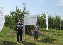 Учасники семінару доценти Володимир Майборода і Віталій Манзій (Уманський НУС) в саду господарства ПП "Дари Садів"